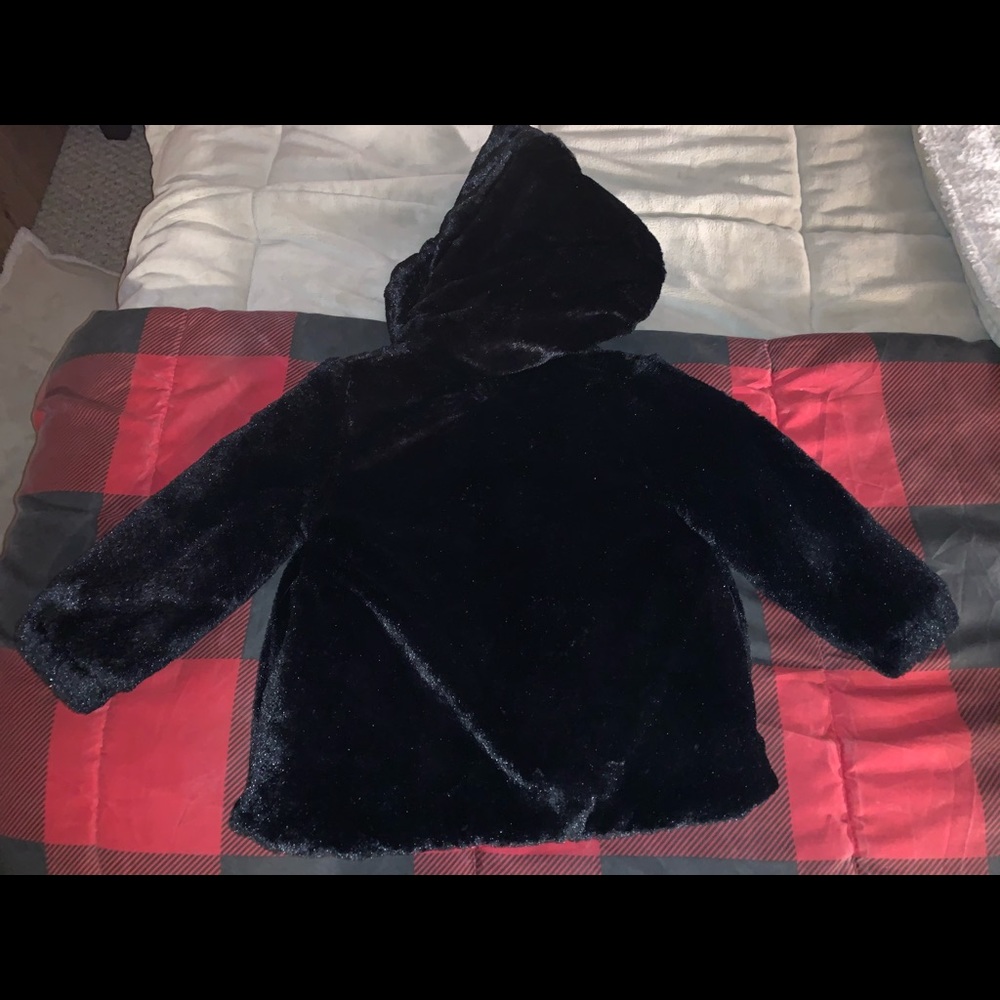 Black faux fur hoodie jacket
